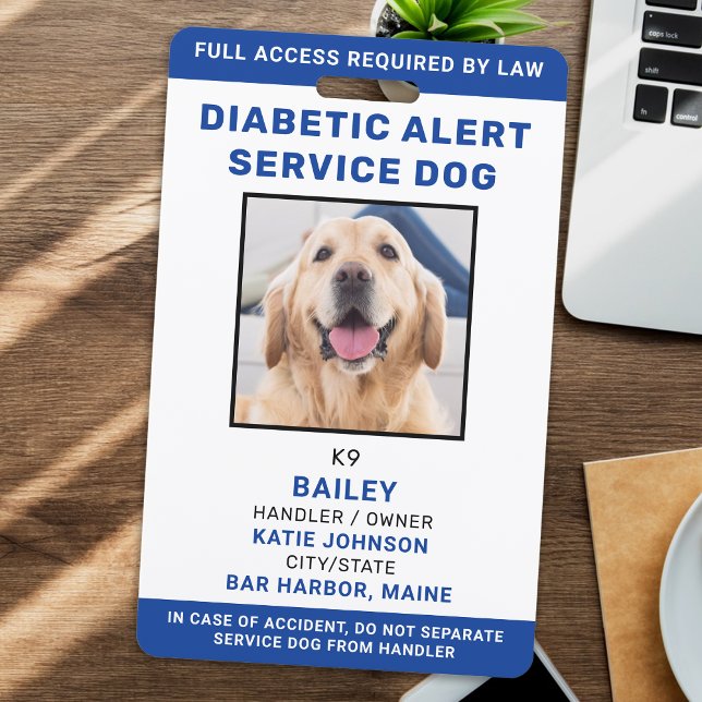 Personalized Diabetic Alert Service Dog Photo ID Badge (Creator Uploaded)