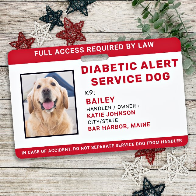 Personalized Diabetic Alert Service Dog Photo ID Badge (Creator Uploaded)