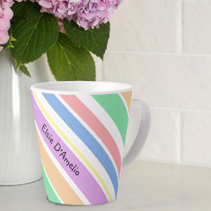 Personalized Diagonal Stripe Pastel Multi Color Latte Mug
