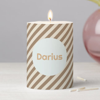 Personalized Diagonal Striped Brown Pillar Candle