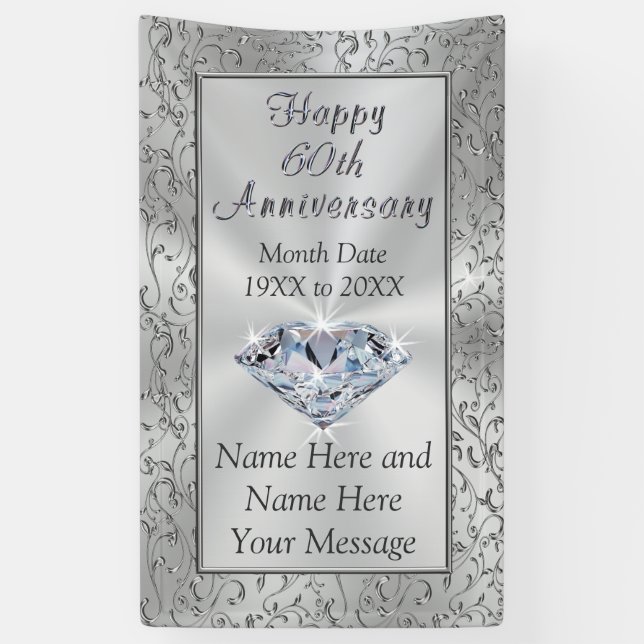 Personalized Diamond 60th Anniversary Banners (Vertical)