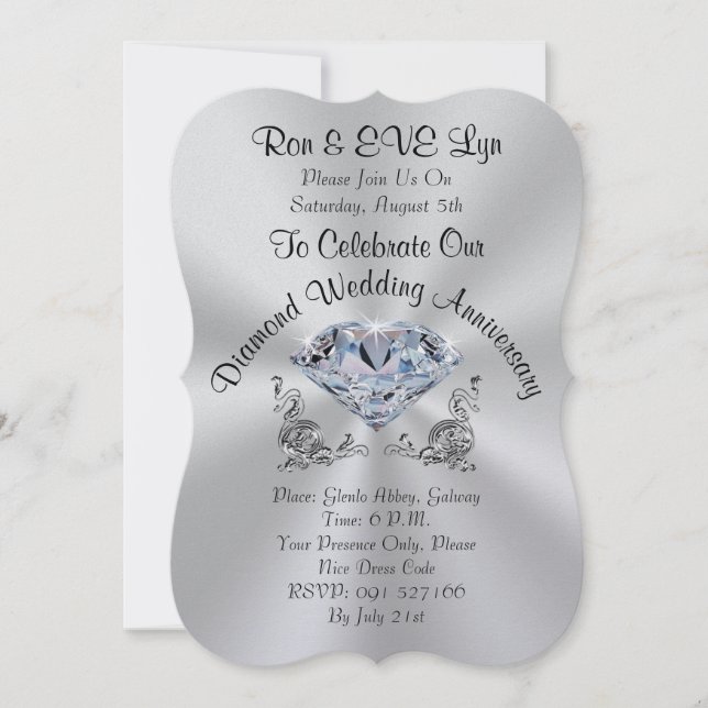 Personalized Diamond 60th Anniversary Invitations (Front)