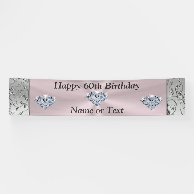 Personalized Diamond 60th Birthday Banners for Her (Horizontal)