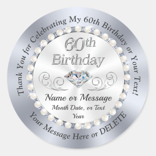 Personalized Diamond 60th Birthday Stickers