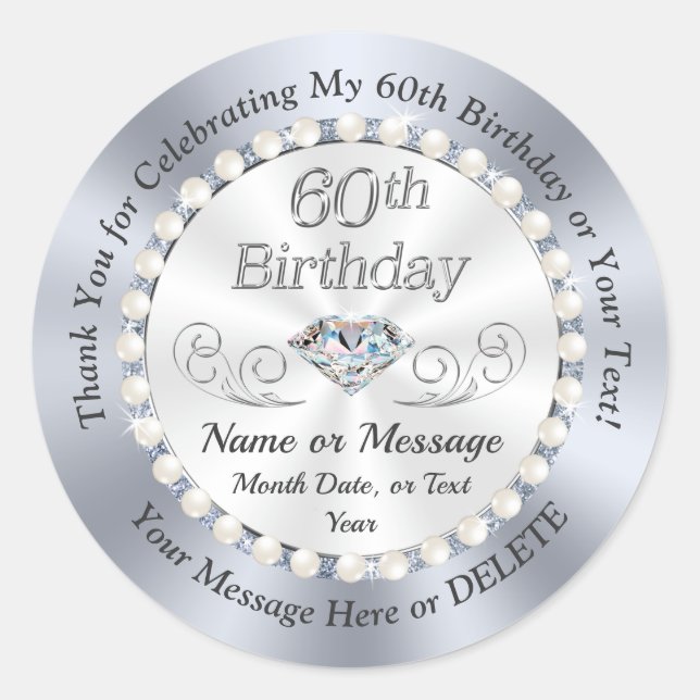 Personalized Diamond, 60th Birthday Stickers (Front)
