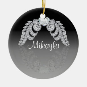 Personalized Diamond Angel Wings Ceramic Ornament