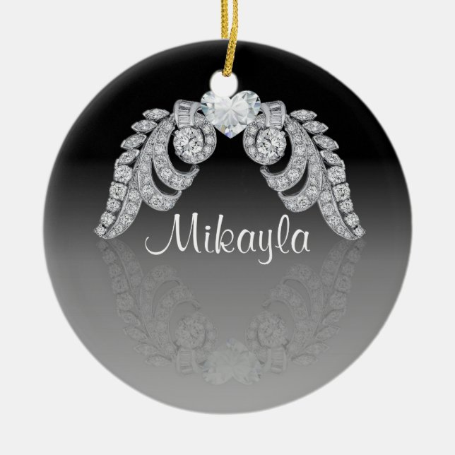 Personalized Diamond Angel Wings Ceramic Ornament (Front)