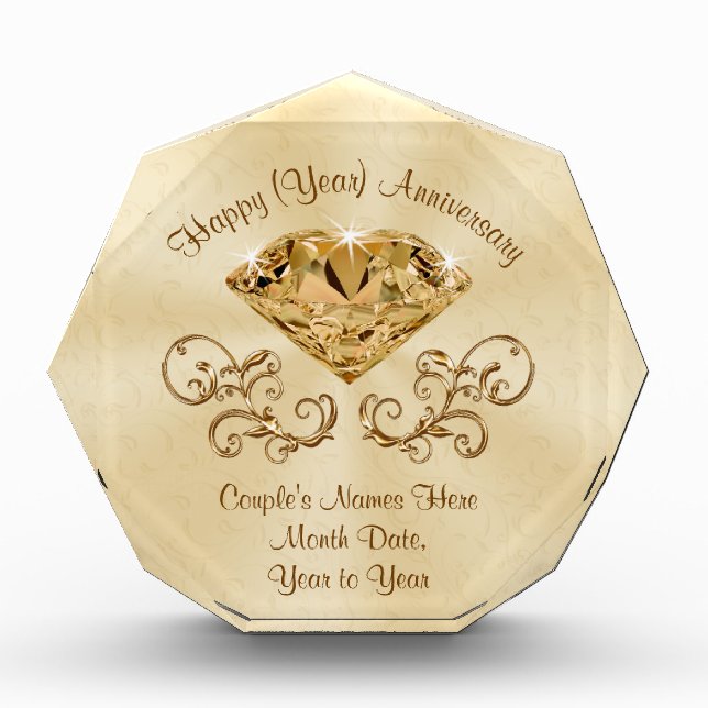 Personalized Diamond Anniversary Gifts, Any Year Acrylic Award (Front)