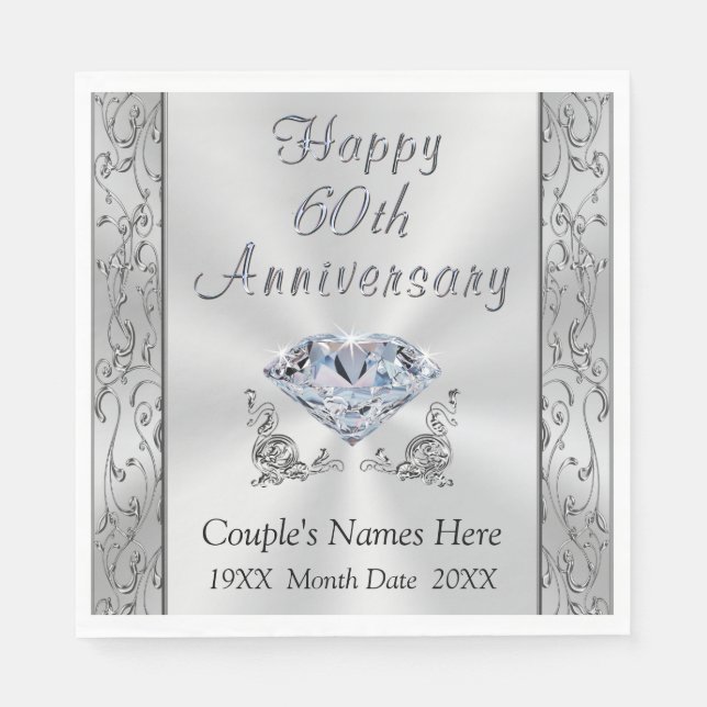 Personalized Diamond Anniversary Napkins, Stunning Napkins (Front)