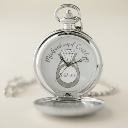 Personalized Diamond Engagement Ring Wedding Bride Pocket Watch