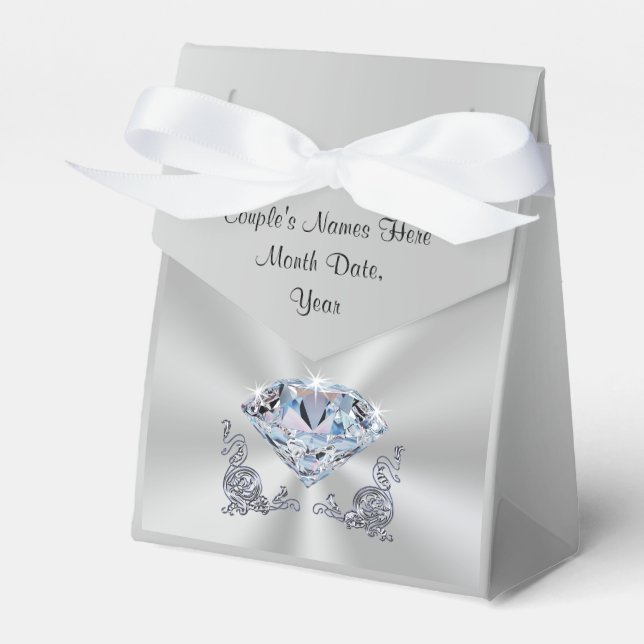 Personalized Diamond Favor Boxes, Your Names, Date Boxes (Front Side)