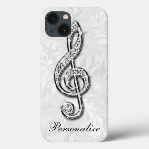 Personalized Diamond Music Note Floral Damask iPhone 13 Case