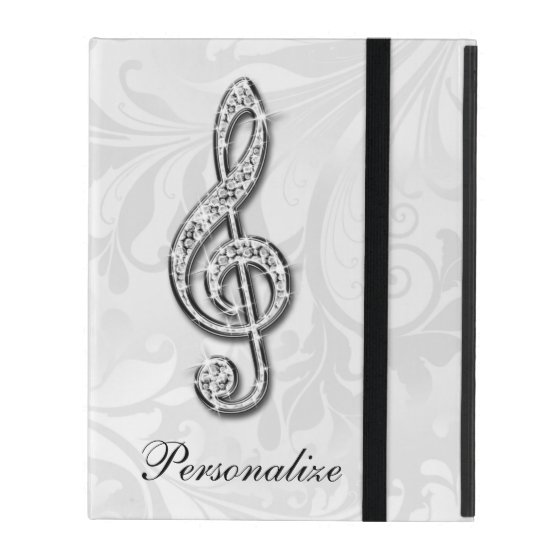 Personalized Diamond Music Note Floral Damask iPad Case