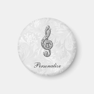 Personalized Diamond Music Note Floral Damask Magnet