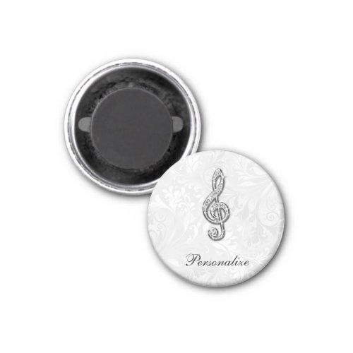 Personalized Diamond Music Note Floral Damask Magnet
