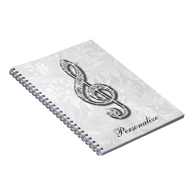 Personalized Diamond Music Note Floral Damask Notebook (Right Side)