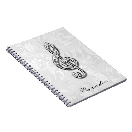 Personalized Diamond Music Note Floral Damask Notebook
