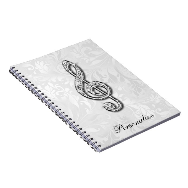 Personalized Diamond Music Note Floral Damask Notebook (Right Side)