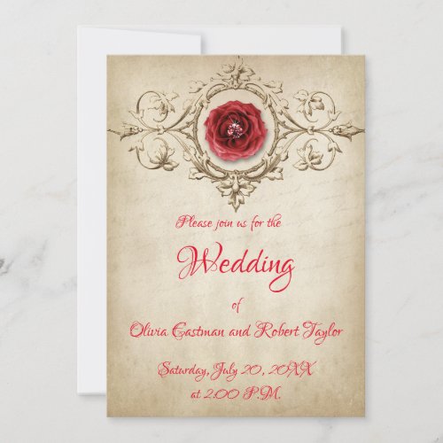 Personalized diamond ring and red rose invitation