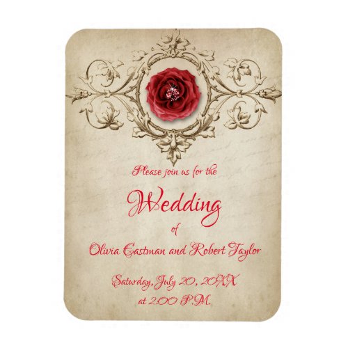 Personalized diamond ring and red rose magnet