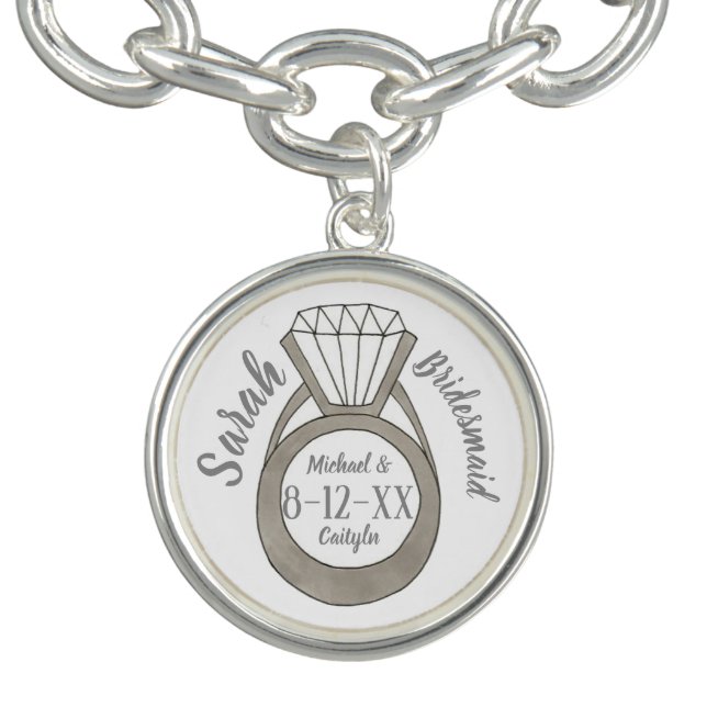 Personalized Diamond Ring Bridesmaid Wedding Party Bracelet (Design)