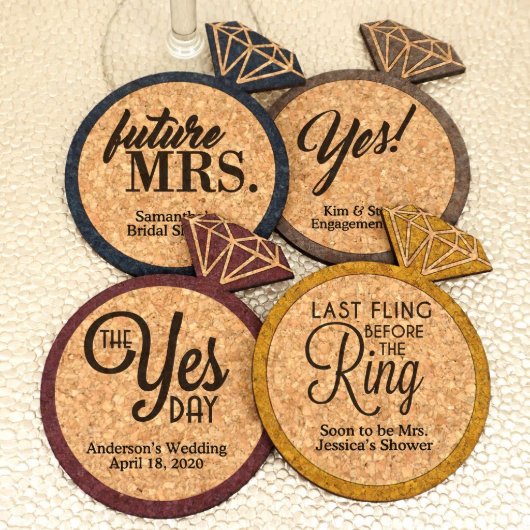 Personalized Diamond Ring Cork Coaster (Rings)