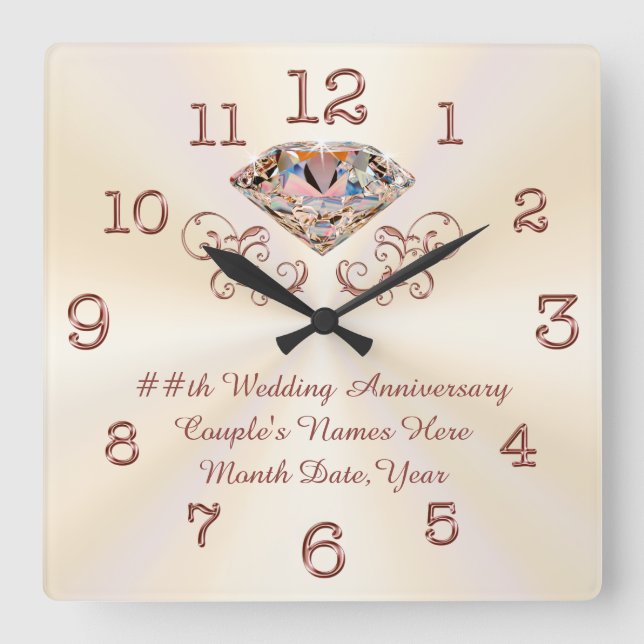 Personalized Diamond, Rose Gold Anniversary Clock (Front)