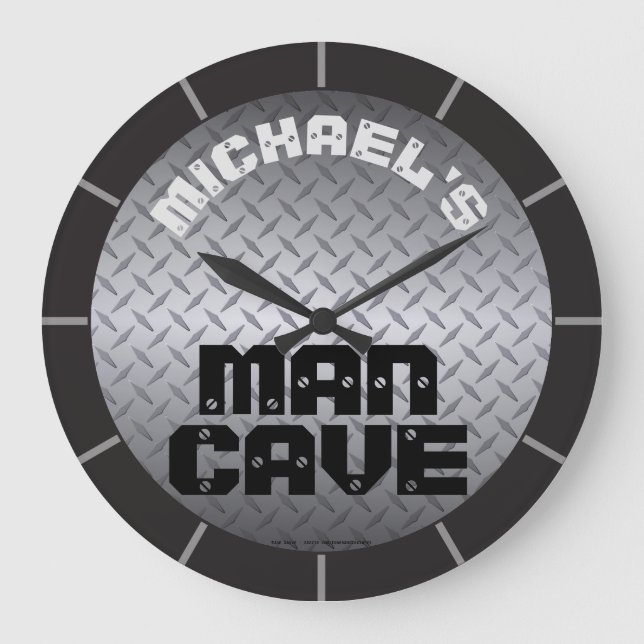 Personalized Diamondplate Man Cave Large Clock (Front)