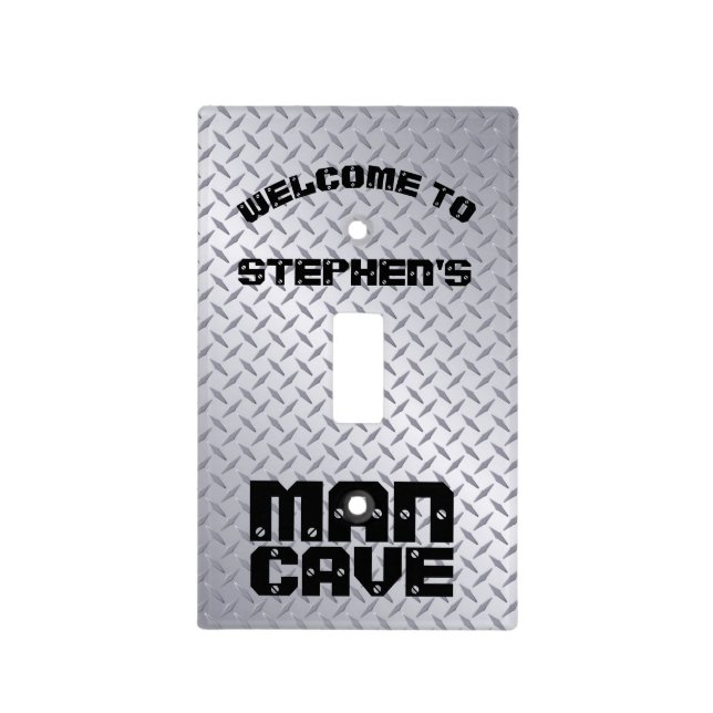 Personalized Diamondplate Man Cave Light Switch Cover (Front)