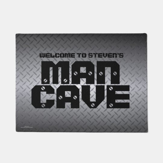 Personalized Diamondplate Pattern Man Cave Doormat