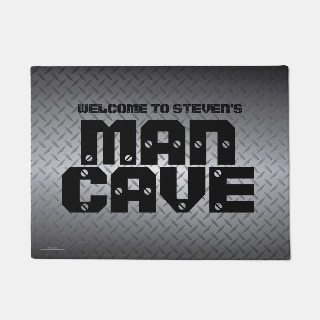 Personalized Diamondplate Pattern Man Cave Doormat (Front)
