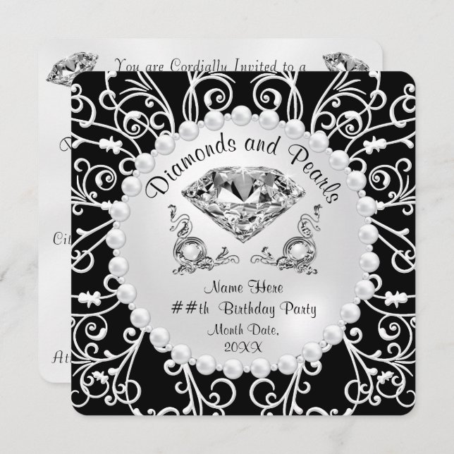 Personalized Diamonds and Pearls Invitations (Front/Back)