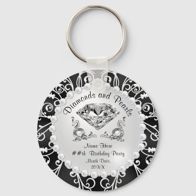 Personalized Diamonds and Pearls Party Favors Keychain (Front)