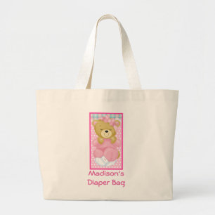 Personalized Diaper Bag with Cute Pink Bear