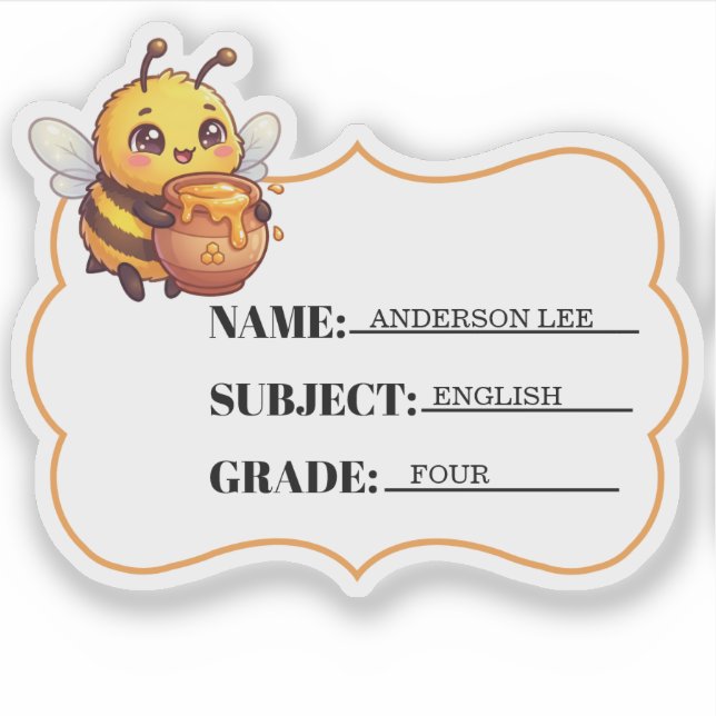 Personalized Die Cut Bee Label Sticker (Front)