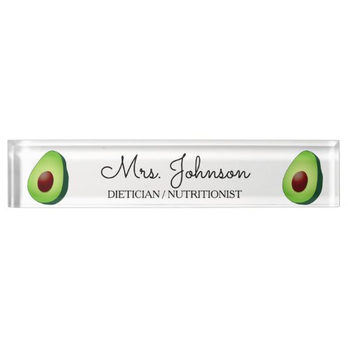 Personalized dietician nutritionist avocado icon desk name plate