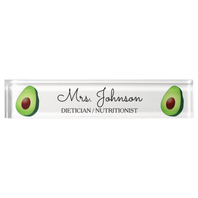 Personalized dietician nutritionist avocado icon desk name plate (Front)
