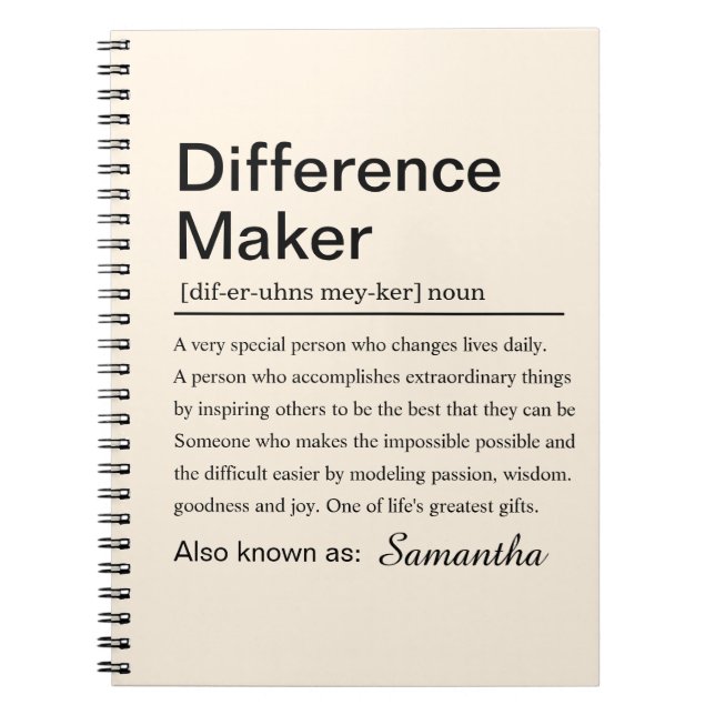 Personalized Difference Maker Definition Custom Notebook (Front)