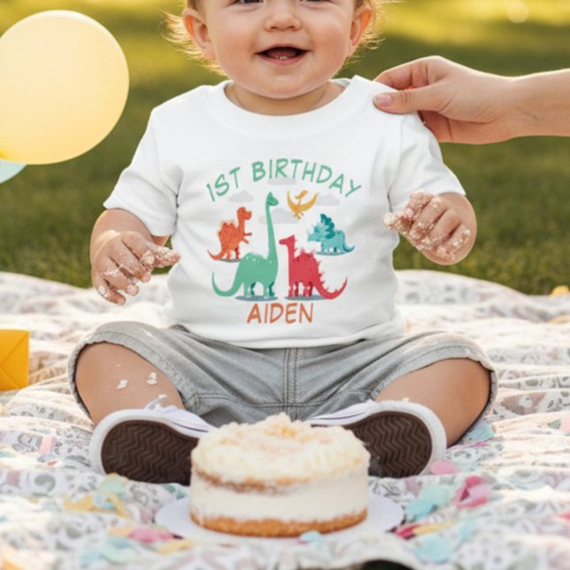 Personalized Dino Birthday Party  Baby T-Shirt (Creator Uploaded)