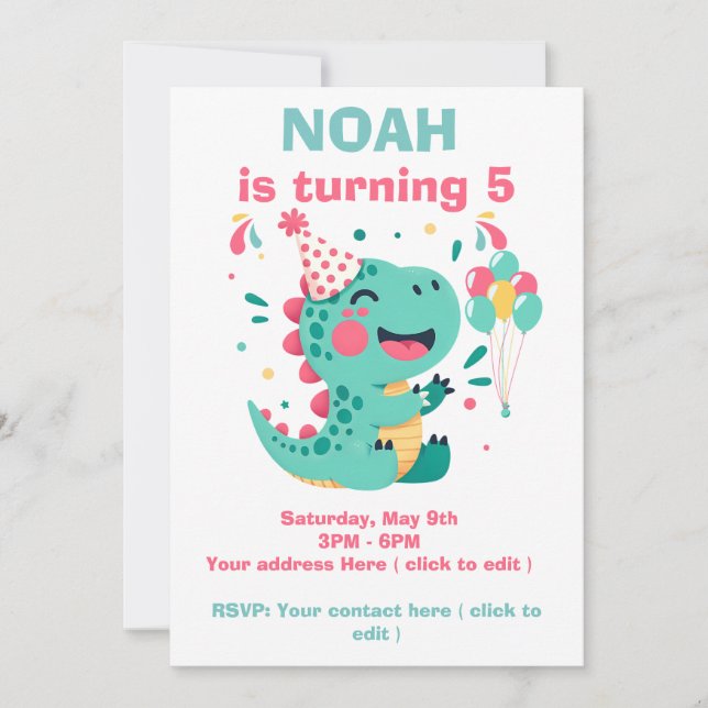 Personalized Dino Birthday Party Invitation Boys (Front)