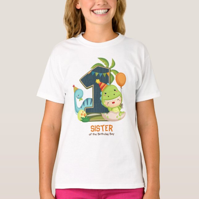 Personalized Dino Birthday Tshirt for Sister (Front)
