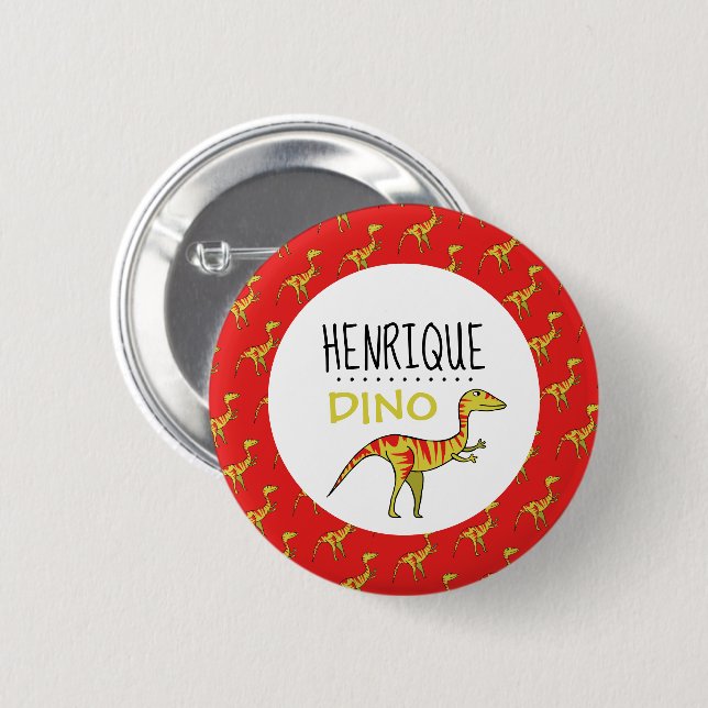 Personalized Dino Name, Dinosaur 6 Cm Round Badge Button (Front & Back)