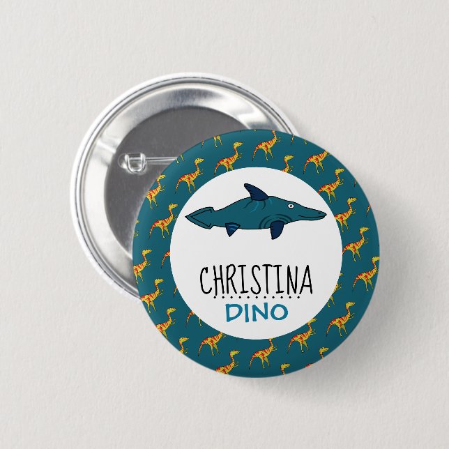 Personalized Dino Name, Dinosaur 6 Cm Round Badge Button (Front & Back)