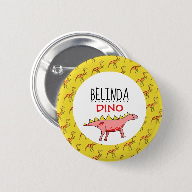 Personalized Dino Name, Dinosaur 6 Cm Round Badge Button (Front & Back)
