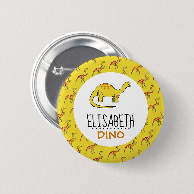 Personalized Dino Name, Dinosaur 6 Cm Round Badge Button (Front & Back)