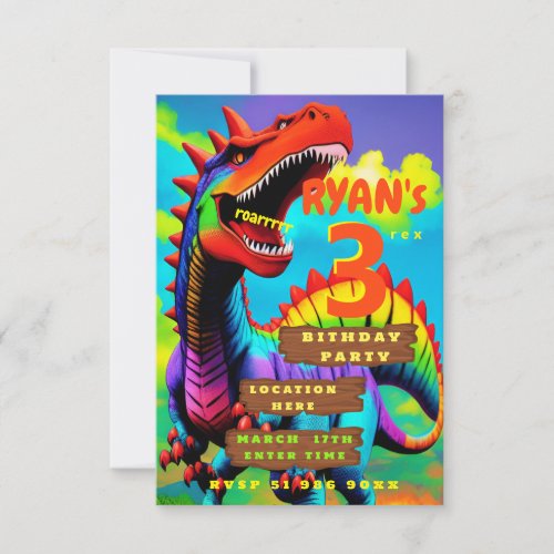 Personalized dino three rex birthday invitation