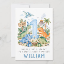 Personalized Dinosaur 1st Birthday Card for Boy