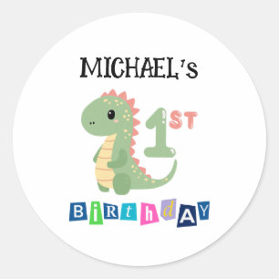 Personalized Dinosaur 1st Birthday Classic Round Sticker