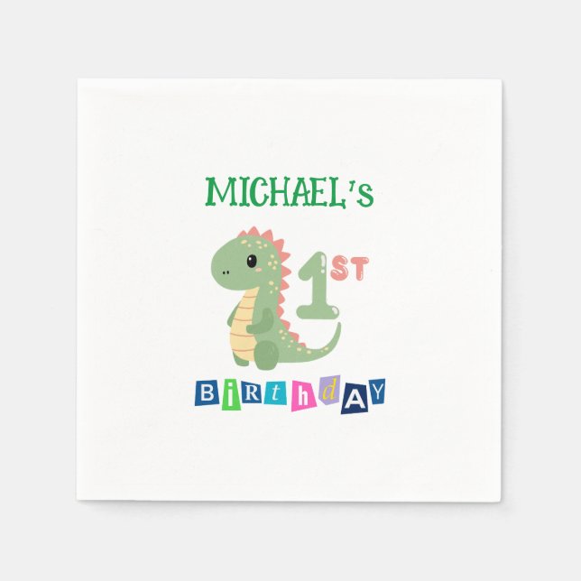 Personalized Dinosaur 1st Birthday  Napkins (Front)