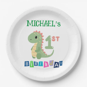 Personalized Dinosaur 1st Birthday Paper Plates